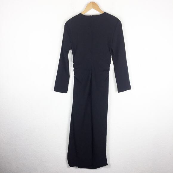 NWT Zara Ruched Waist Midi Dress Small Black Long Sleeves 2298/217 Minimalist - Picture 12 of 13